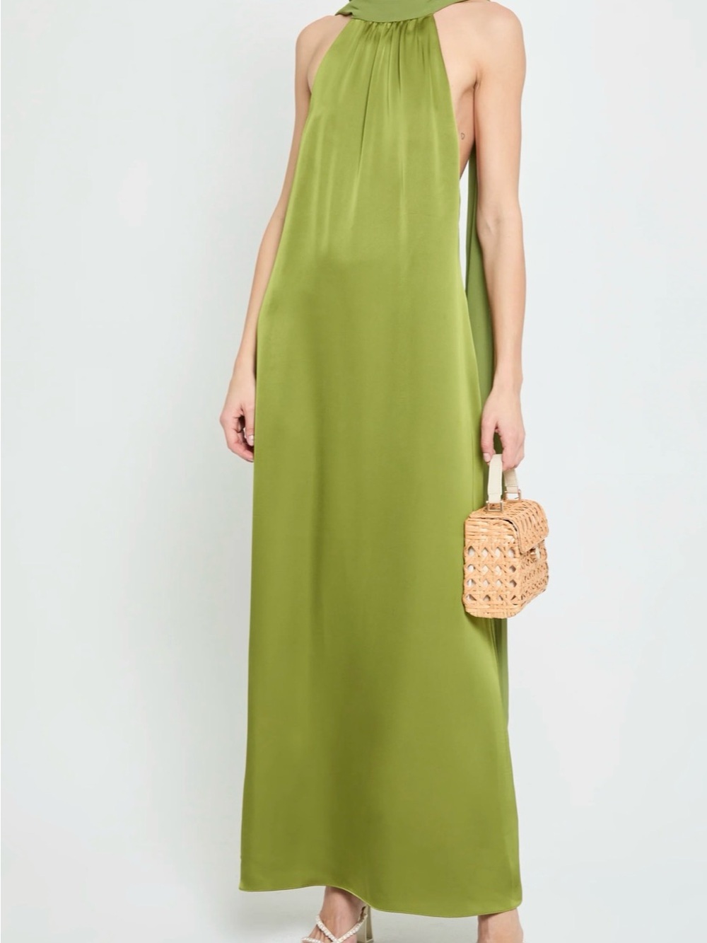 Sleeveless Olive Halter Maxi Dress